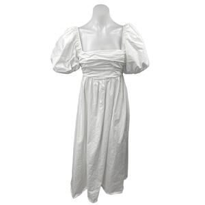 Zara Women's White Short Puff Sleeve Square Neck Zipper Maxi A-Line Dress Size S